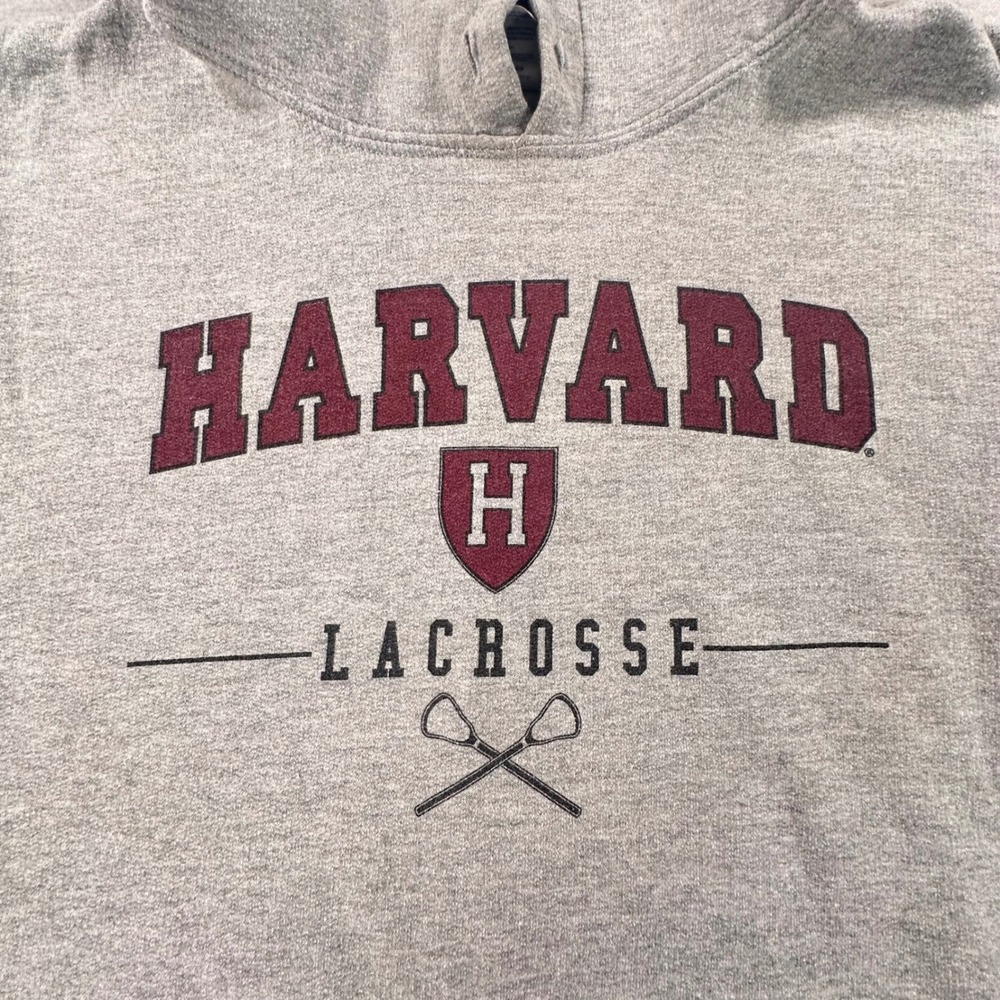 Gildan Harvard Lacrosse Hoodie Mens Small Gray Heavy Blend Pullover Sweatshirt - Picture 2 of 7
